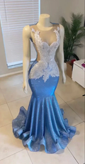 Beautiful Blue Mermaid Sleeveless Evening Dress Y4217 by simplepromdress