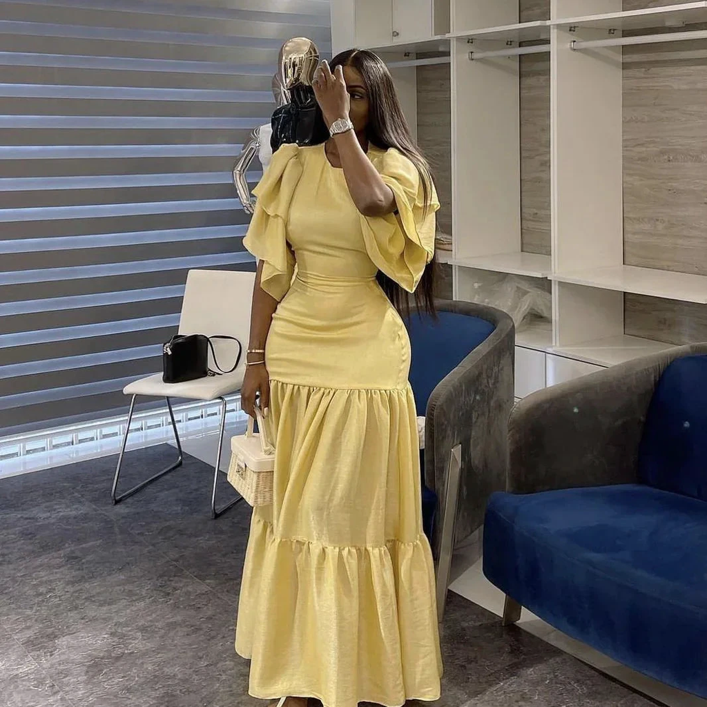 Simple Yellow Long Evening Dress,Yellow Wedding Guest Dress Y4082 by simplepromdress