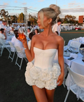 Cute White Strapless Pleated Rose Cocktail Dress Satin Bodycon Mini Homecoming Dress Y8282 by simplepromdress