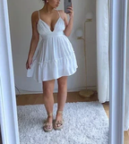 White Spaghetti Straps V Neck Homecoming Dress Y2849 by simplepromdress