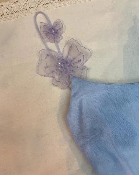 Lilac Tulle A Line Party Dress Straps Homecoming Dress With Flowers Y8143 by simplepromdress