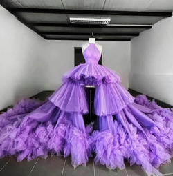 Elegant Halter Purple Tulle High Low Ball Gown Y5684 by simplepromdress