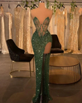 Green Mermaid Prom Dress Hight Split Sequins Evening Dress Y177 by simplepromdress