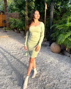 Cute Sage Green Short Homecoming Dress with Long Sleeves Sexy Party Dress Y1913 by simplepromdress