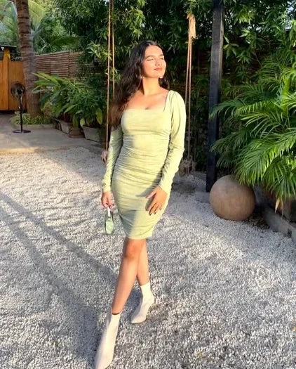 Cute Sage Green Short Homecoming Dress with Long Sleeves Sexy Party Dress Y1913 by simplepromdress