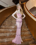Glamorous Pink Sequins Beaded Slit Mermaid Prom Dress Evening Dress Y8446 by simplepromdress