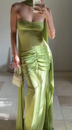 Unique Green Strapless Ruched Long Prom Dress Formal Evening Dress Y8505 by simplepromdress