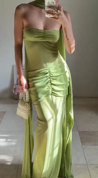 Unique Green Strapless Ruched Long Prom Dress Formal Evening Dress Y8505 by simplepromdress