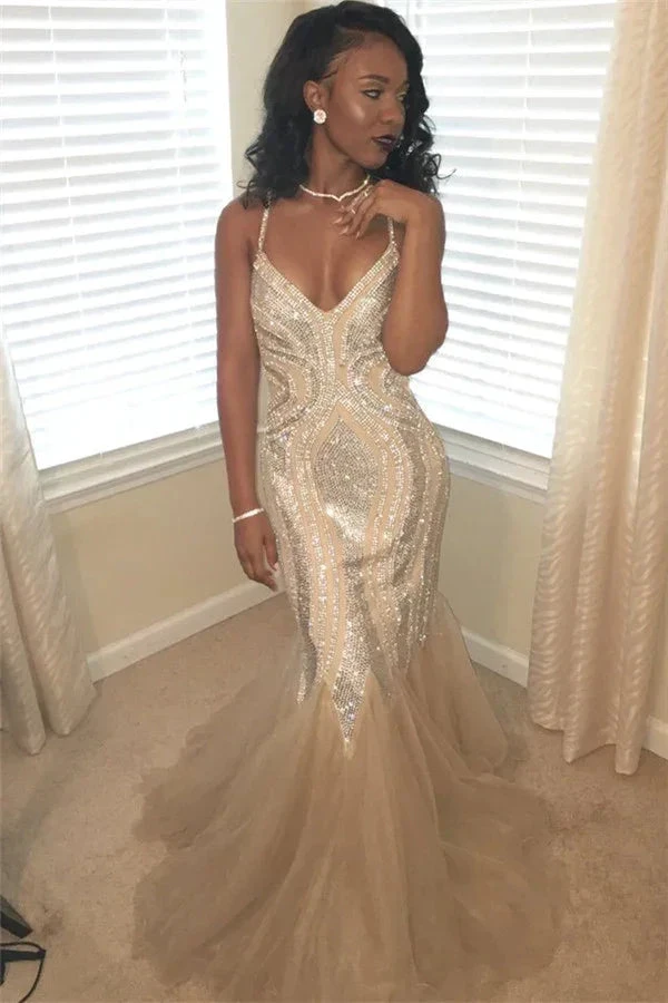 Spaghetti Straps Sparkle Sequins Prom Dress Sleeveless Mermaid Sexy Evening Gowns Y1466 by simplepromdress