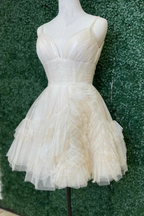 Ivory Straps A-line Short Ruffles Homecoming Dress Y2778 by simplepromdress