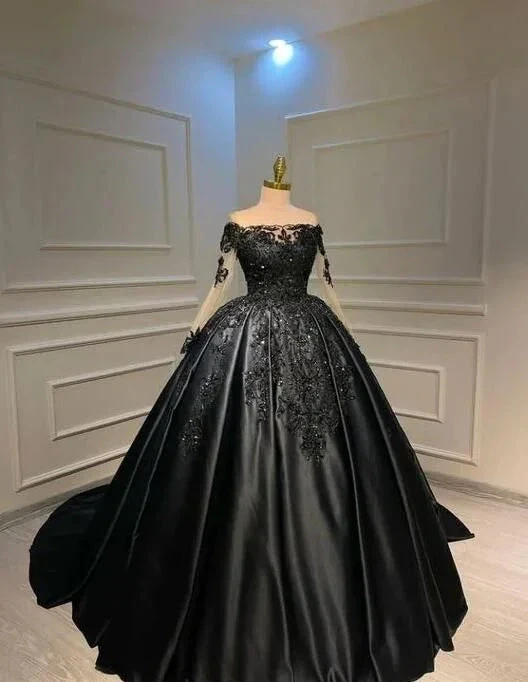 Black Long Sleeves Ball Gown Sweet 16 Dress Y5756 by simplepromdress