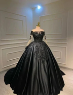 Black Long Sleeves Ball Gown Sweet 16 Dress Y5756 by simplepromdress