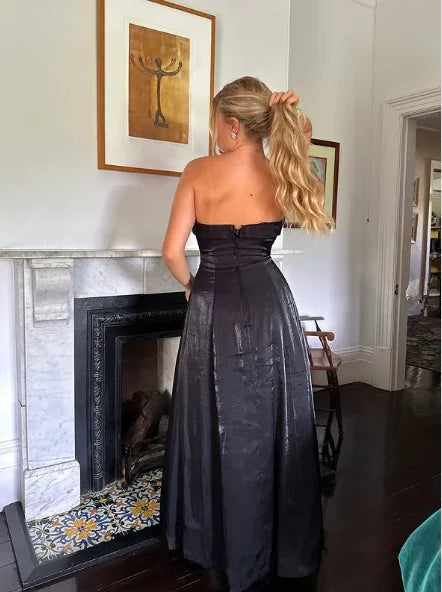 Simple Black Strapless A Line Evening Dress Long Prom Dress Y8303 by simplepromdress