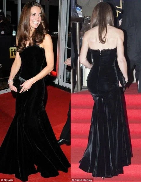 Classic Black Velvet Mermaid Evening Dress Strapless Party Gown Y8165 by simplepromdress