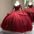 Burgundy Sparkly Quinceanera Dresses Long Sleeve Lace-up Corset Flowers Sequins Princess Sweet 15 Ball Gown Y5388 by simplepromdress