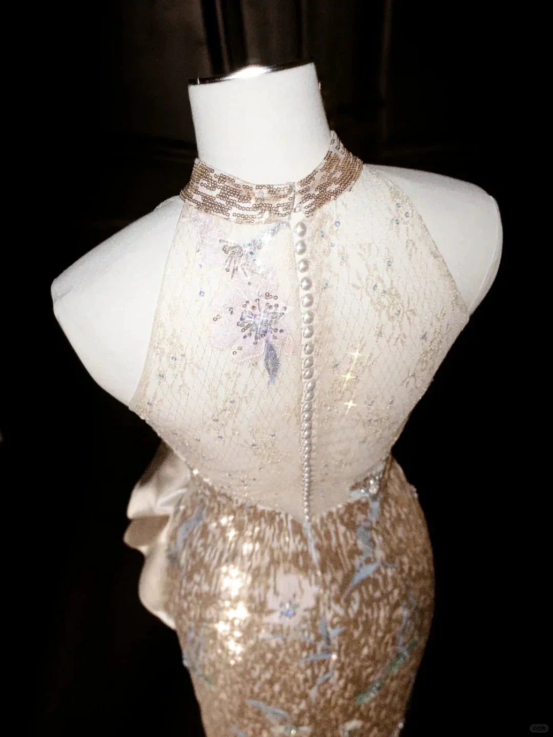 Glitter Champagne Gold Sequin Sheath Prom Dress Halter Long Evening Dress Y8653 by simplepromdress