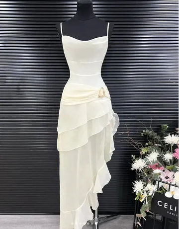 Elegant White Chiffon Mermaid Evening Dress Long Layered Prom Dress Y7716 by simplepromdress