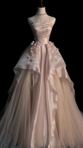 Generous Pink Strapless A-line Tulle Evening Dress Glam Dress Y6761