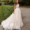 Beach Cap Sleeves Wedding Dresses Illusion Lace Buttons Back Bridal Gown Women Appliques Tulle vestidos de novia playa by payinti