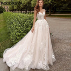 Beach Cap Sleeves Wedding Dresses Illusion Lace Buttons Back Bridal Gown Women Appliques Tulle vestidos de novia playa by payinti