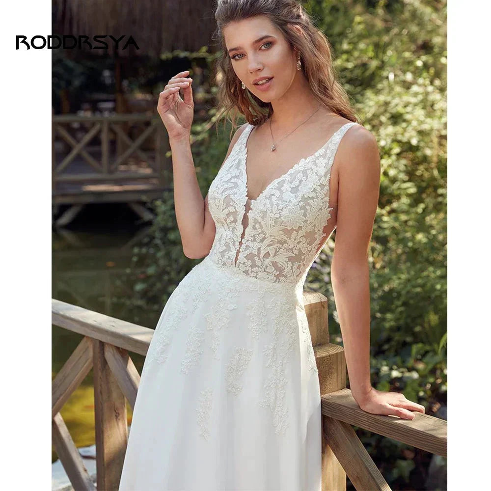 RODDRSYA Boho Wedding Dresses For Women V-Neck Appliques Backless Bridal Gown With Button Vestidos De Novia Custom Made by payinti