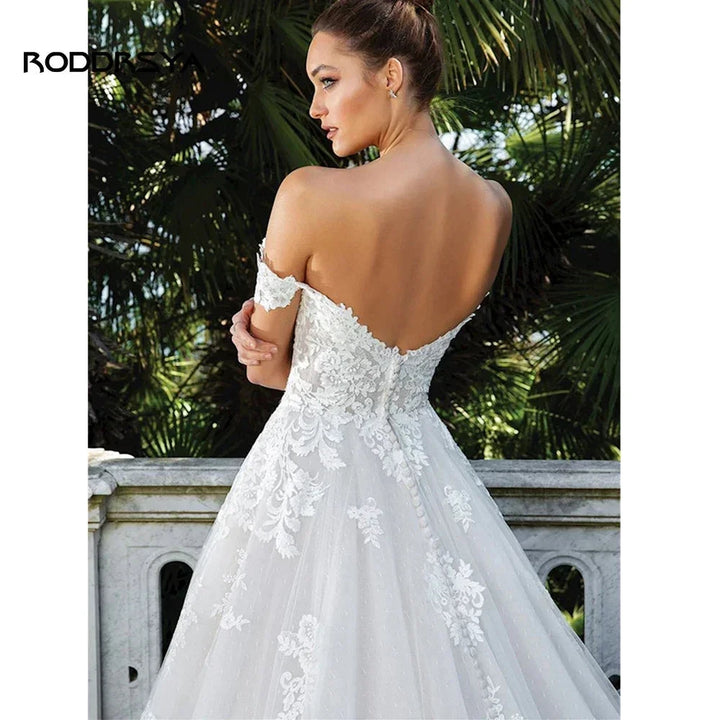 RODDRSYA Elegant A-line Lace Wedding Dresses For Women Appliques Off-Shoulder Bridal Gown Backless Sweep Train Vestidos De Noiva by payinti