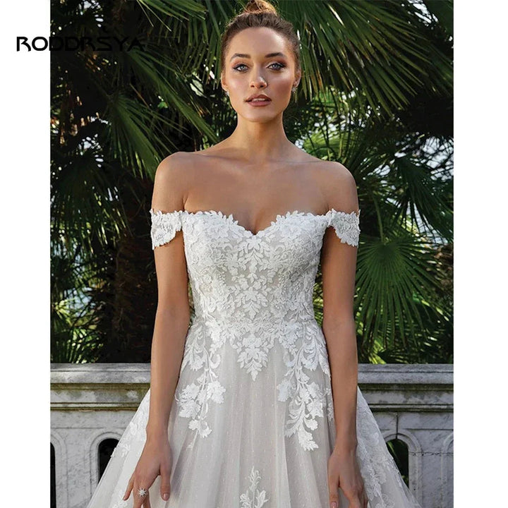 RODDRSYA Elegant A-line Lace Wedding Dresses For Women Appliques Off-Shoulder Bridal Gown Backless Sweep Train Vestidos De Noiva by payinti