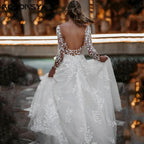 Sexy Backless Wedding Dresses New 2023 Long Sleeves Bride Gowns V-Neck A-Line Lace Applique Tulle vestidos de novia by payinti