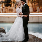 Sexy Backless Wedding Dresses New 2023 Long Sleeves Bride Gowns V-Neck A-Line Lace Applique Tulle vestidos de novia by payinti