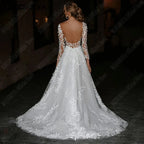 Sexy Backless Wedding Dresses New 2023 Long Sleeves Bride Gowns V-Neck A-Line Lace Applique Tulle vestidos de novia by payinti