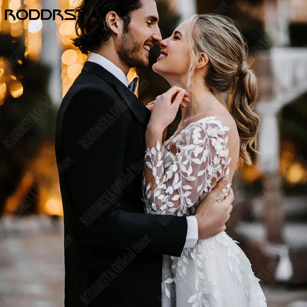 Sexy Backless Wedding Dresses New 2023 Long Sleeves Bride Gowns V-Neck A-Line Lace Applique Tulle vestidos de novia by payinti