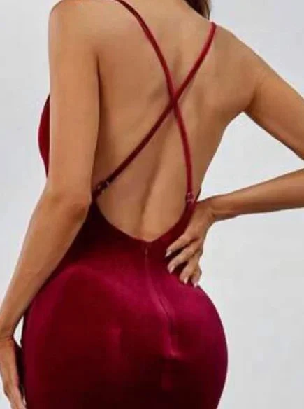 Sexy Red Spaghetti Straps Red Velvet Evening Dress Mermaid Prom Dress Y7816 by simplepromdress
