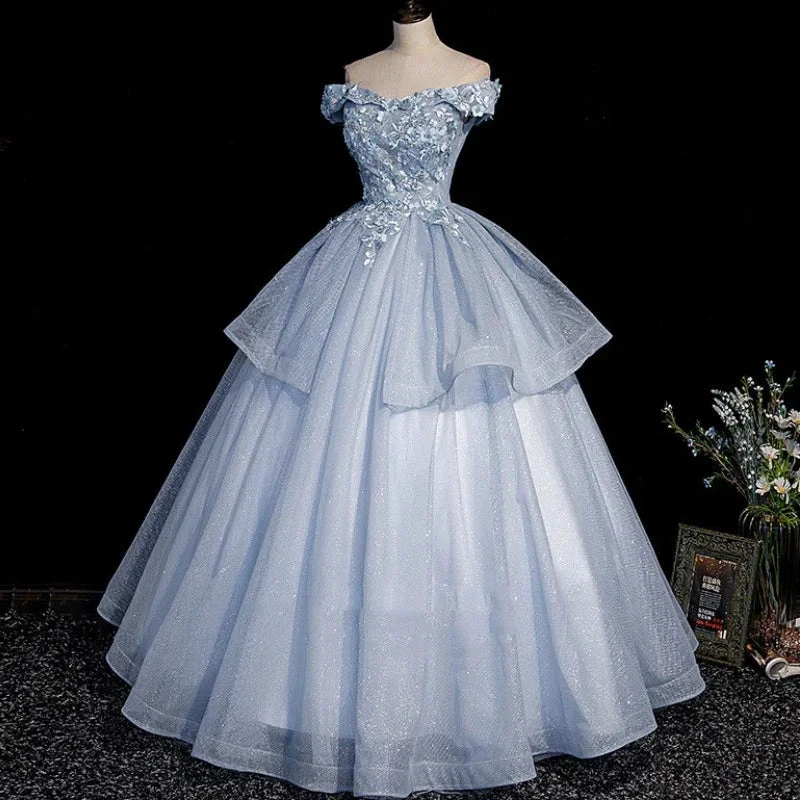 Blue tulle lace long ball gown dress formal dresses Y4208 by simplepromdress