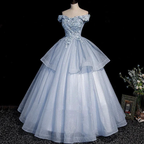 Blue tulle lace long ball gown dress formal dresses Y4208 by simplepromdress