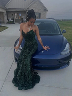 Green Strapless Sequined Mermaid Prom Dress Evening Gown Y6511 by simplepromdress