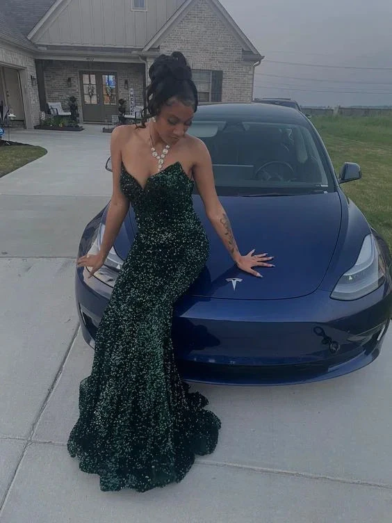 Green Strapless Sequined Mermaid Prom Dress Evening Gown Y6511 by simplepromdress