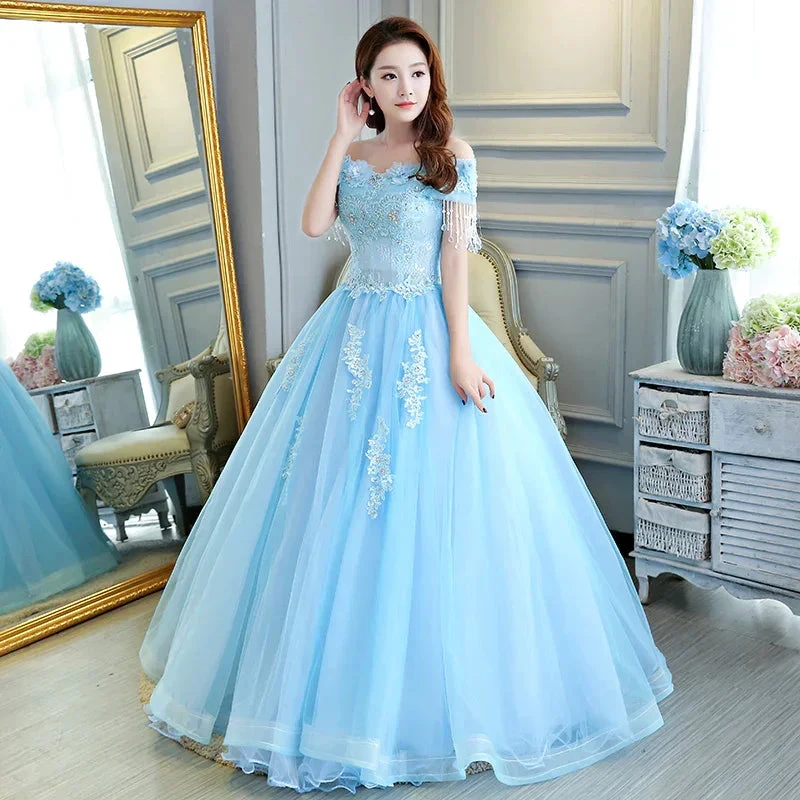 Luxurious Light Blue Ball Gown Off The Shoulder Princess Dress Y309 by simplepromdress