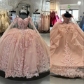 Pink Quinceanera Dresses Off Shoulder Flowers Lace Appliques Beaded Puffy Party Princess Sweet 16 Ball Gown Y2936 by simplepromdress