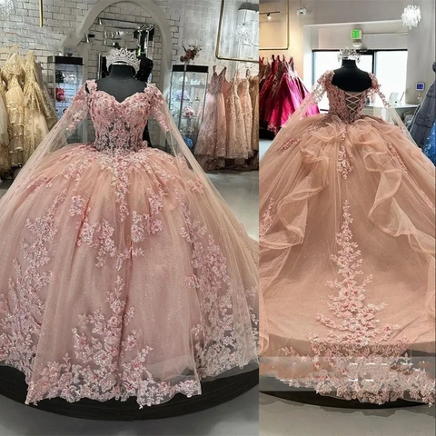 Vestidos de quinceañera rosas con hombros descubiertos, flores, apliques de encaje, cuentas, hinchados, fiesta princesa, vestido de baile de 16 años Y2936