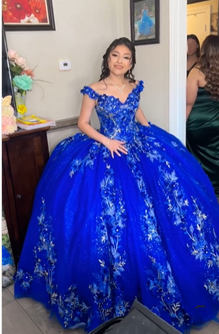 Royal Blue Ballkleid Quinceanera Kleider 3D Blume Schatz Süße 15 16 Prom Party Kleider Y2821