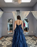 Sparkly Tulle Sequins Evening Dress Navy Blue A Line Prom Dress Y8146 by simplepromdress