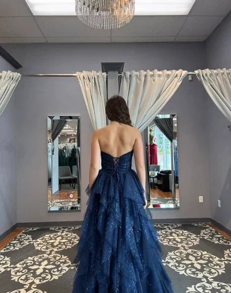Sparkly Tulle Sequins Evening Dress Navy Blue A Line Prom Dress Y8146 by simplepromdress