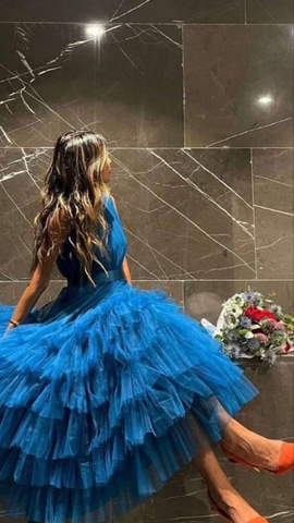 Vestido de noche modesto de tul con corte en A Y4004