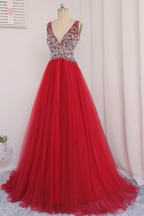 V Neckline Prom Dress Tulle Skirt Evening Dress Graduation Party Dress Formal Dress Dresses For Prom Special Occasion Dress Y792 by simplepromdress