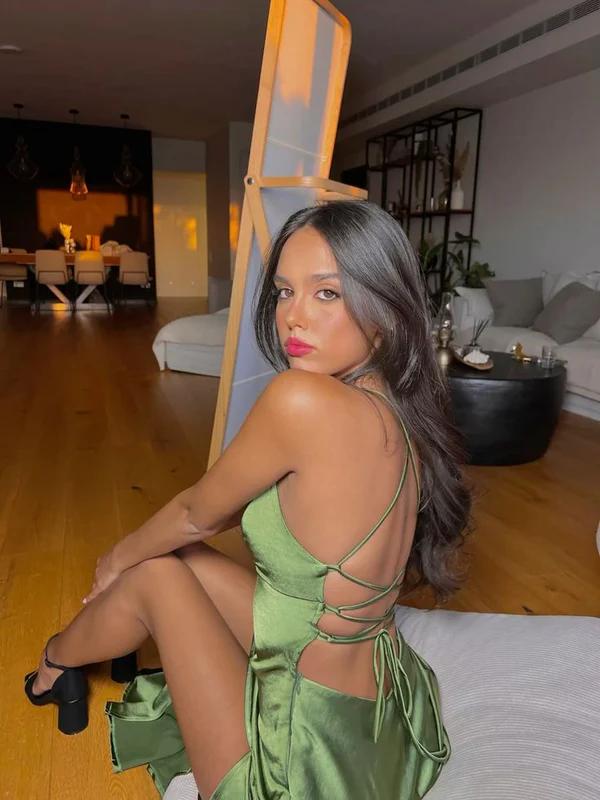 Sexy Spaghetti Straps Green Prom Dress Long Slit Evening Dress Y7912 Main Image