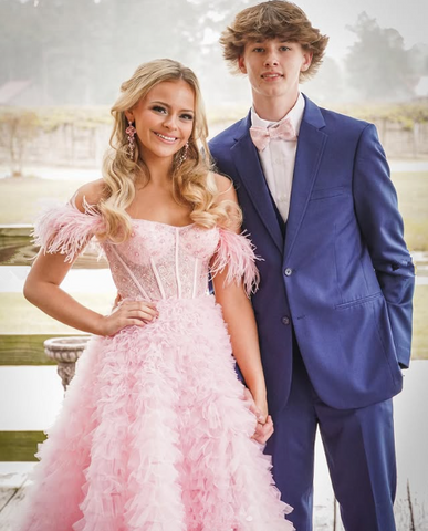 Pink Tulle Ruffled Gown Tulle Prom Dress Corset Tulle Evening Dress Y6093
