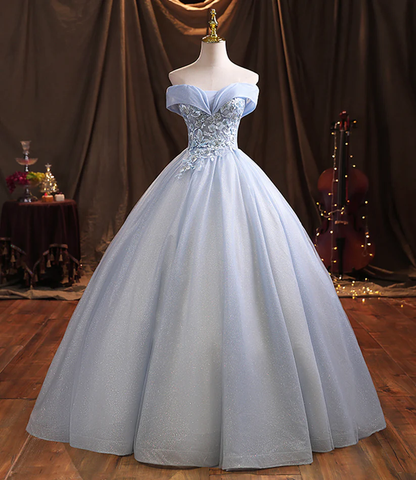 Vestido largo de fiesta con encaje de tul azul Y1293
