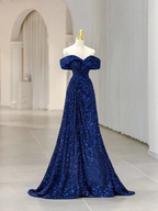 A-Line Evening Dress Elegant Dress Formal Sleeveless Off Shoulder Sequined with Glitter Sequin Y5789 by simplepromdress