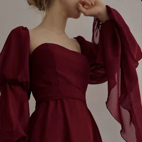 Vestido de fiesta romántico vintage de corte A color burdeos, vestido de noche Y7583