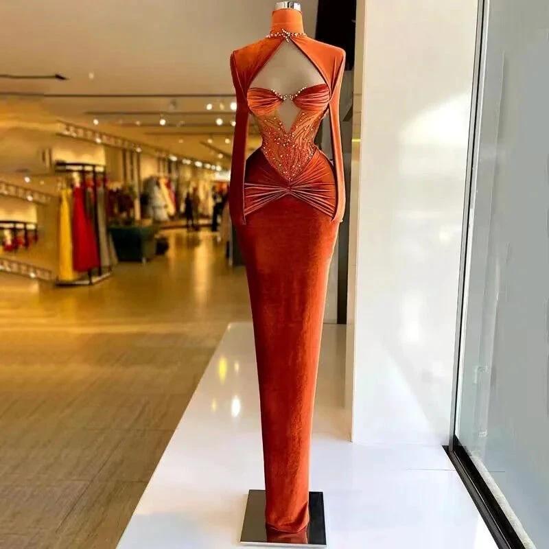 Classy Burnt Orange Velvet Long Evening Dress Pageant Dress Y991 by simplepromdress